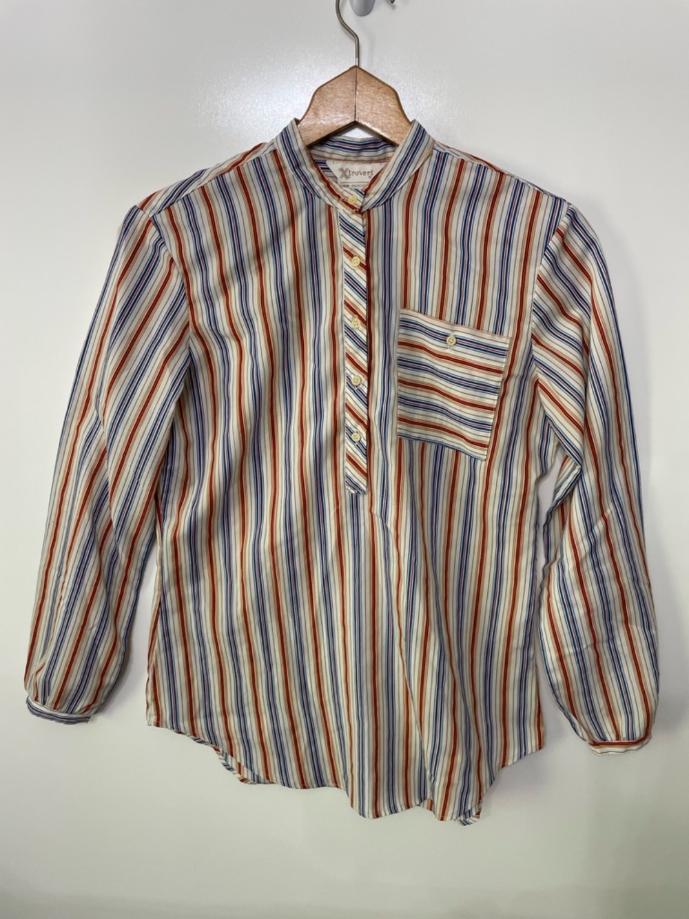 Vintage 70s Multicolor Striped 3/4 Button Down Long Sleeve Shirt Womens S